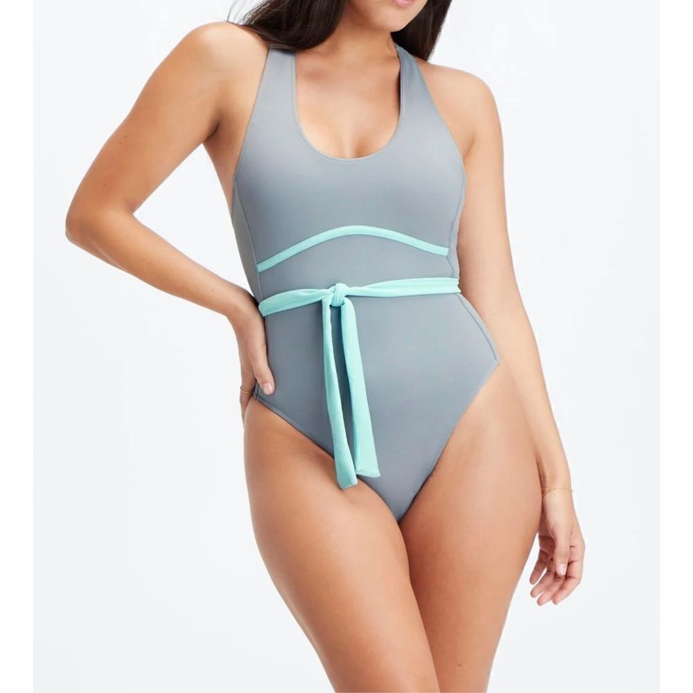 Fabletic Small Race-Up Racerback Swimsuit - Raincloud/Blue Sky